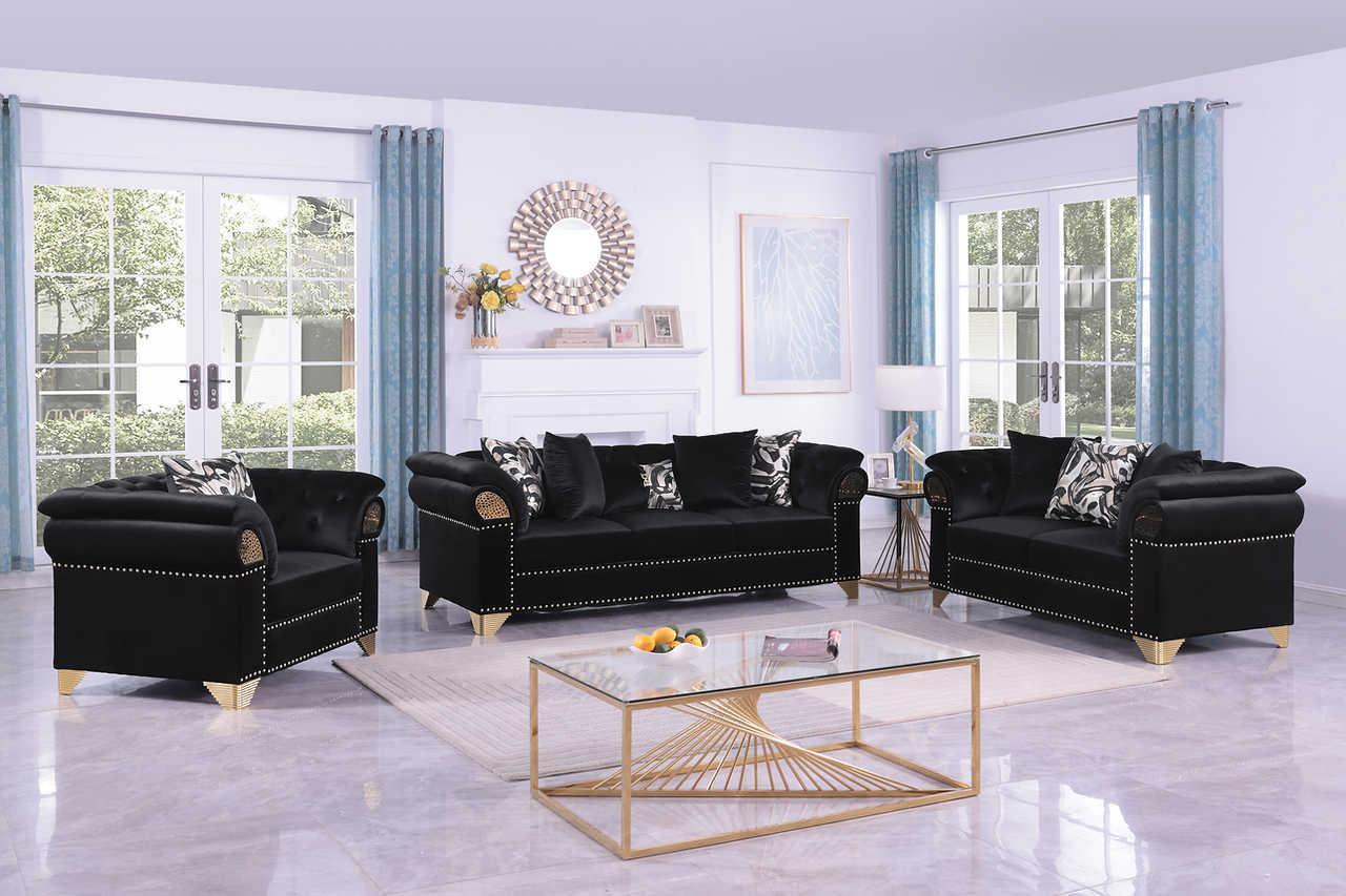 Emma Black Velvet Living Room Set - Image 1