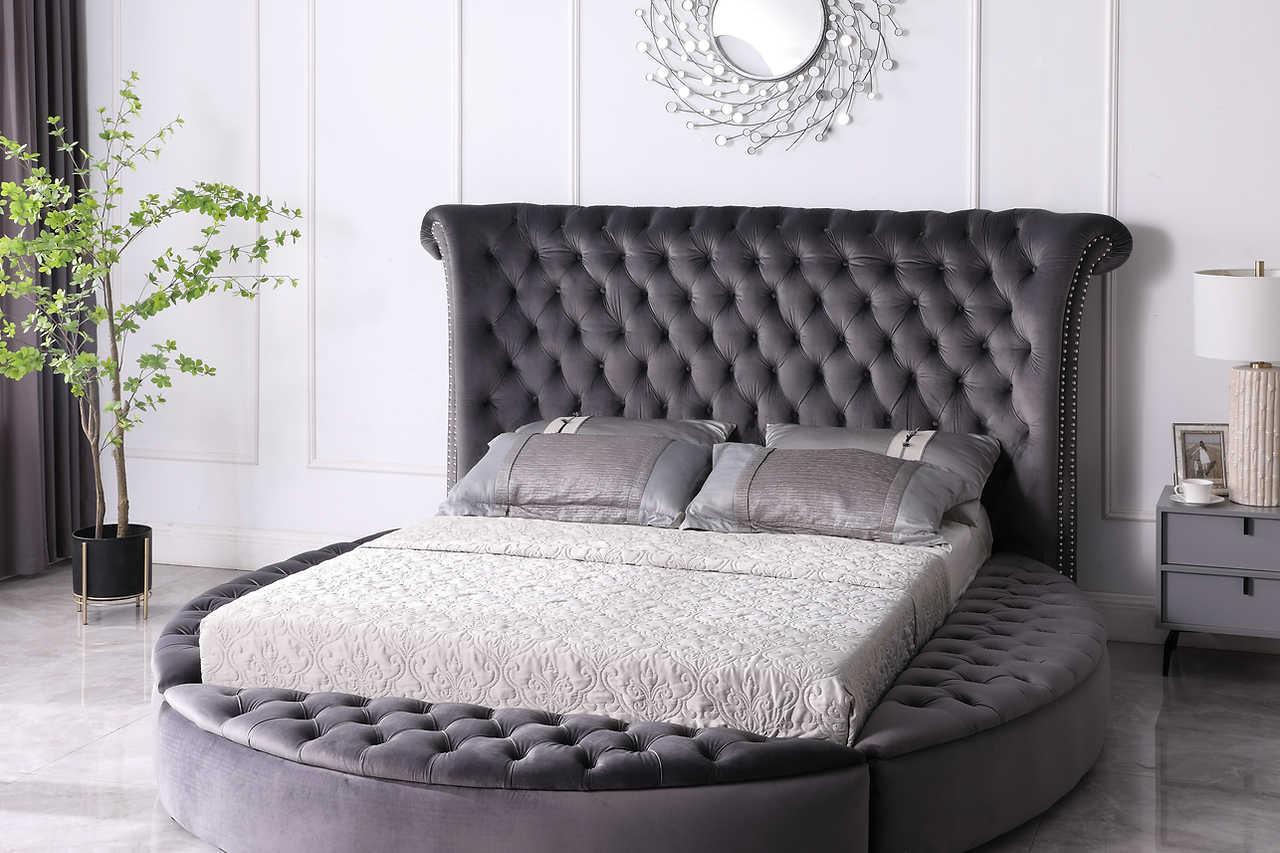 Lux Gray Velvet Upholstered Tufted Storage Queen Bed - Image 3