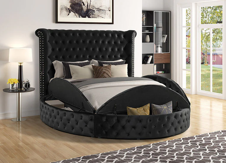 Lux II Black Velvet Upholstered Tufted Queen Bed - Image 1