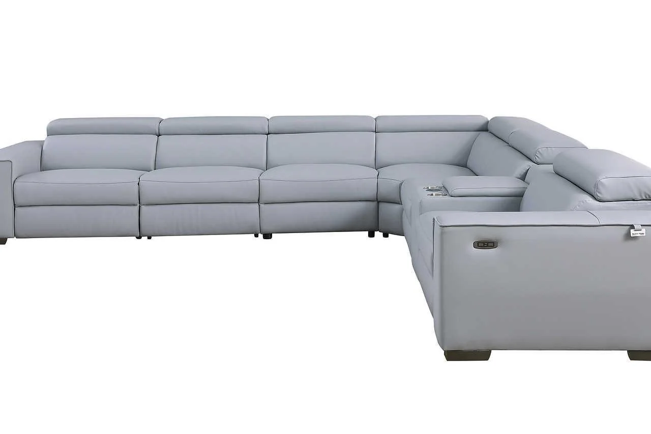 Picasso Light Blue 7-Piece 3 Power Reclining Sectional - Image 2