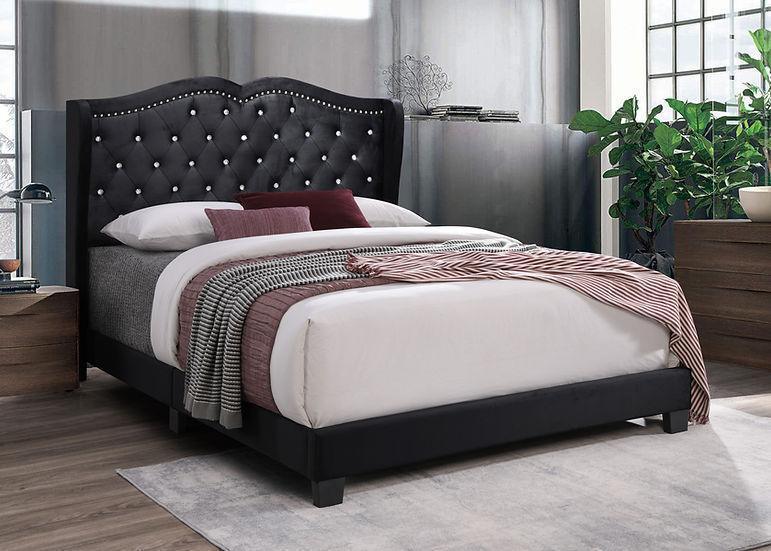 Elena Black Upholstered Platform Queen Bed - Image 1