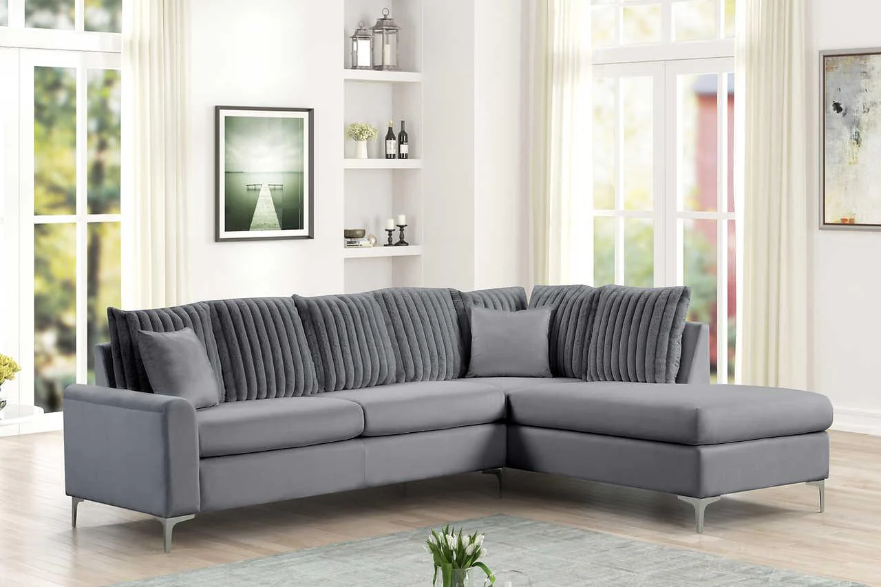 Elina Gray Velvet Sectional - Image 1