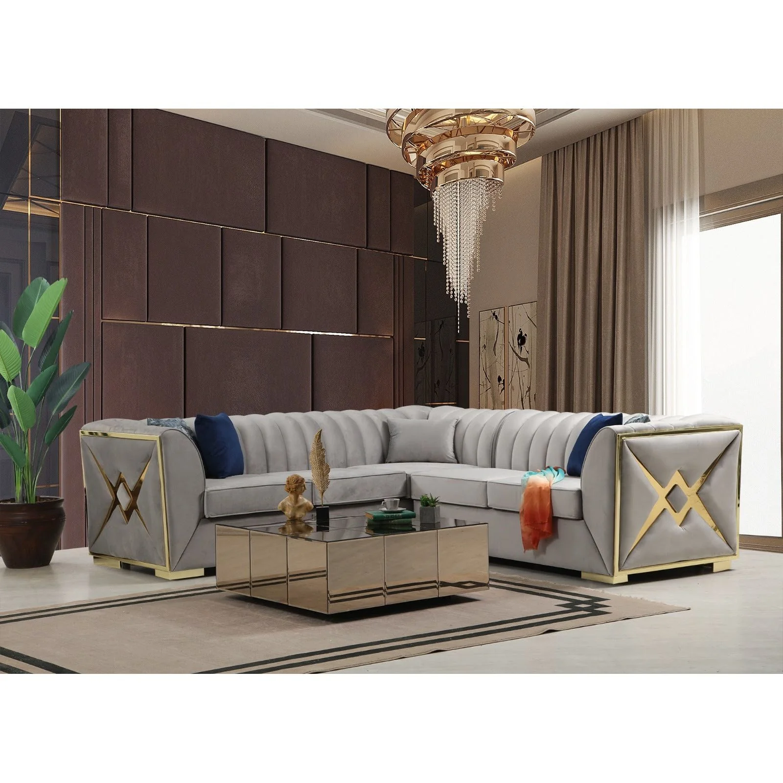 Ariana Grey Velvet Sectional - Image 1