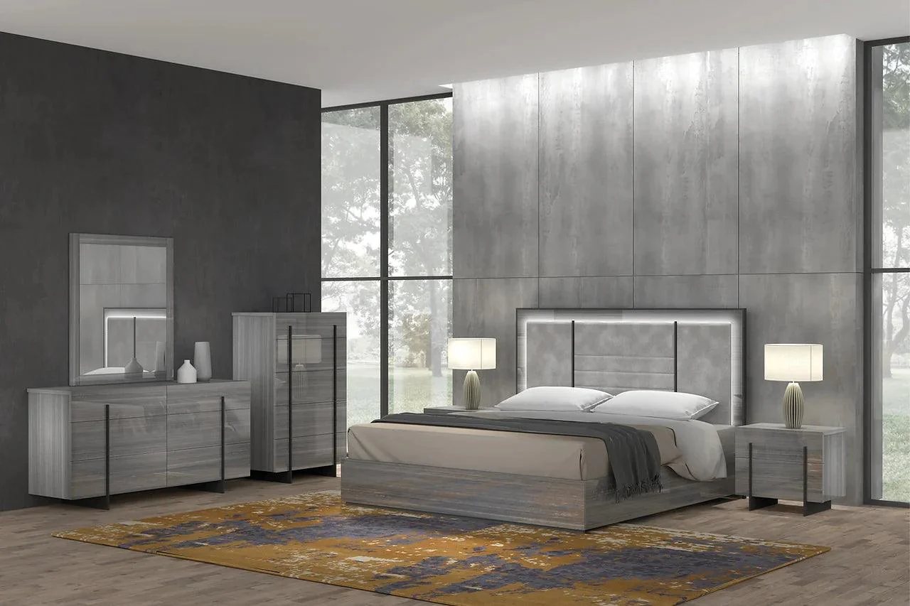 Blade Gray LED Velvet Bedroom Set - Image 1