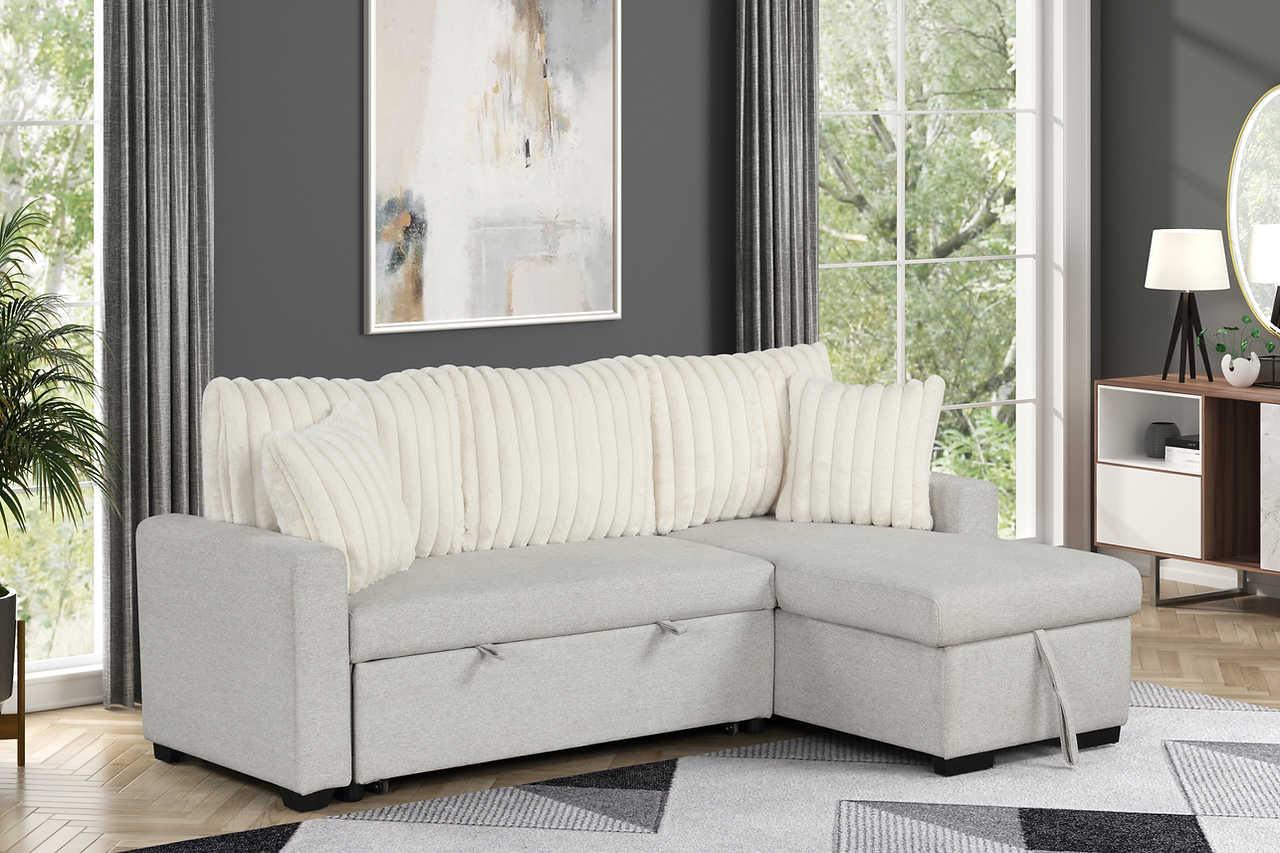 Nori Beige Upholstered Sectional w Pull-Out Bed - Image 1