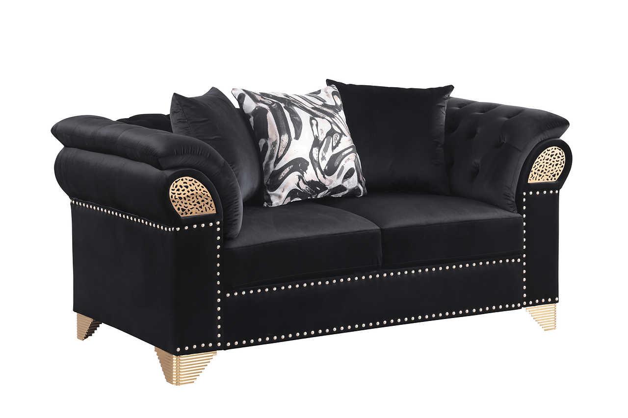Emma Black Velvet Living Room Set - Image 3