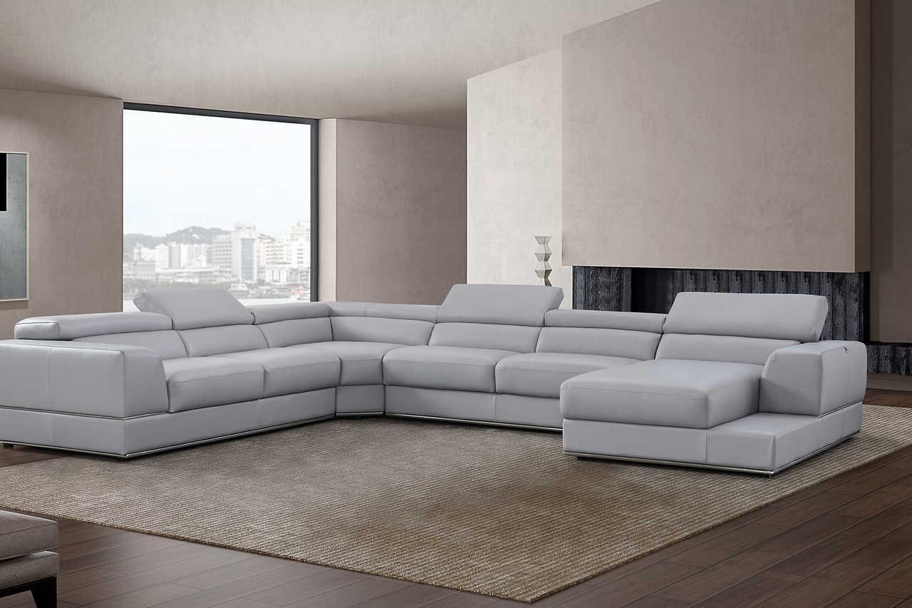 Pella Light Gray Leather RAF Sectional - Image 1