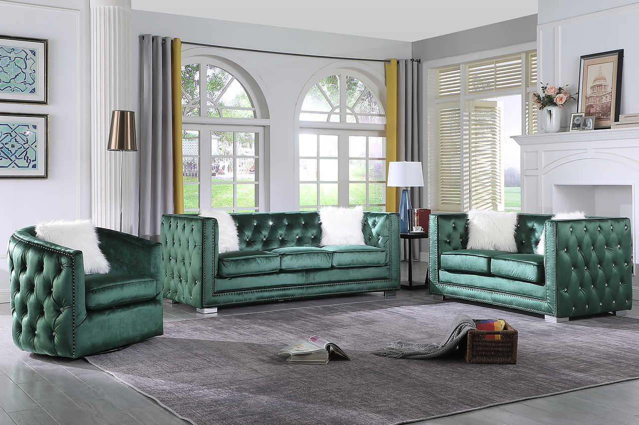 Paris Green Velvet Living Room Set - Image 1