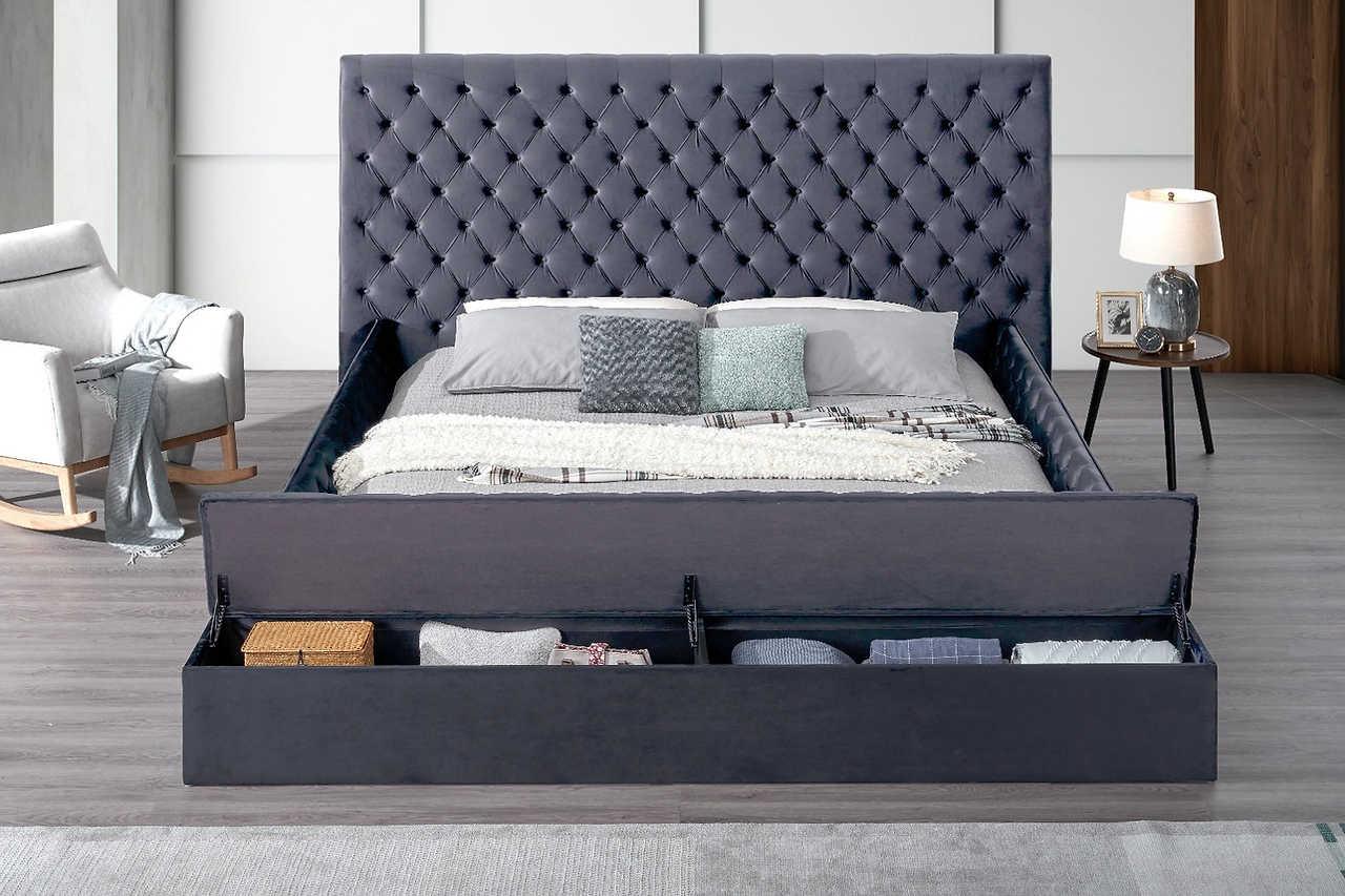 Catalina II Grey Upholstered Tufted USB King Bed - Image 2