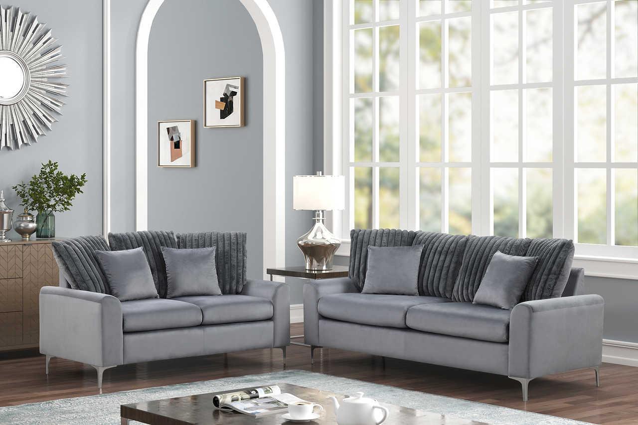 Elina Gray Velvet 2-Piece Living Room Set - Image 1
