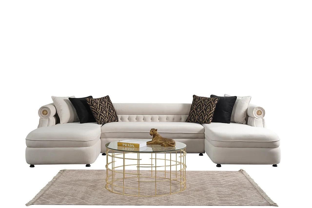 Brooklyn Cream Fabric Tufted Sectional - Image 2