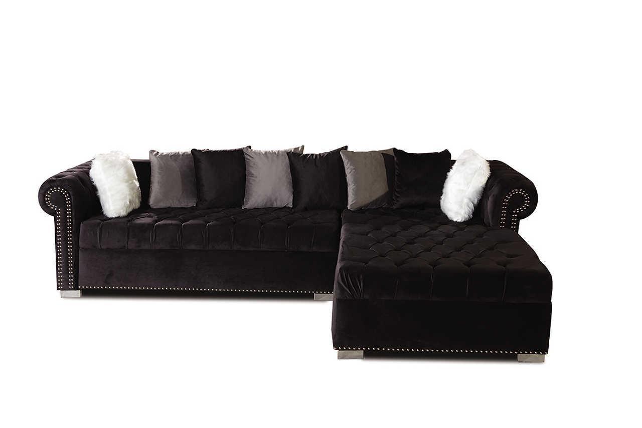 Milan Black Velvet Tufted Sectional - Image 2
