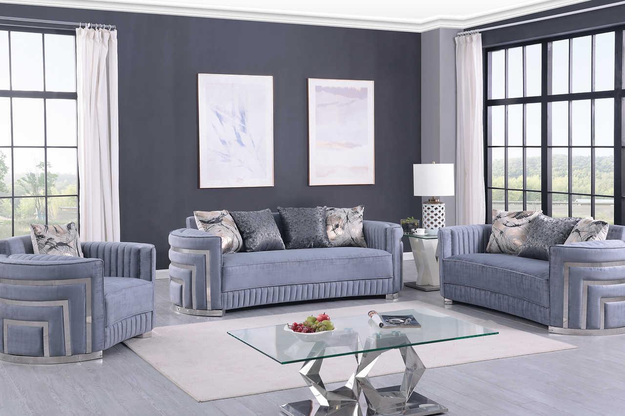 Minerva Grey Velvet Living Room Set - Image 1