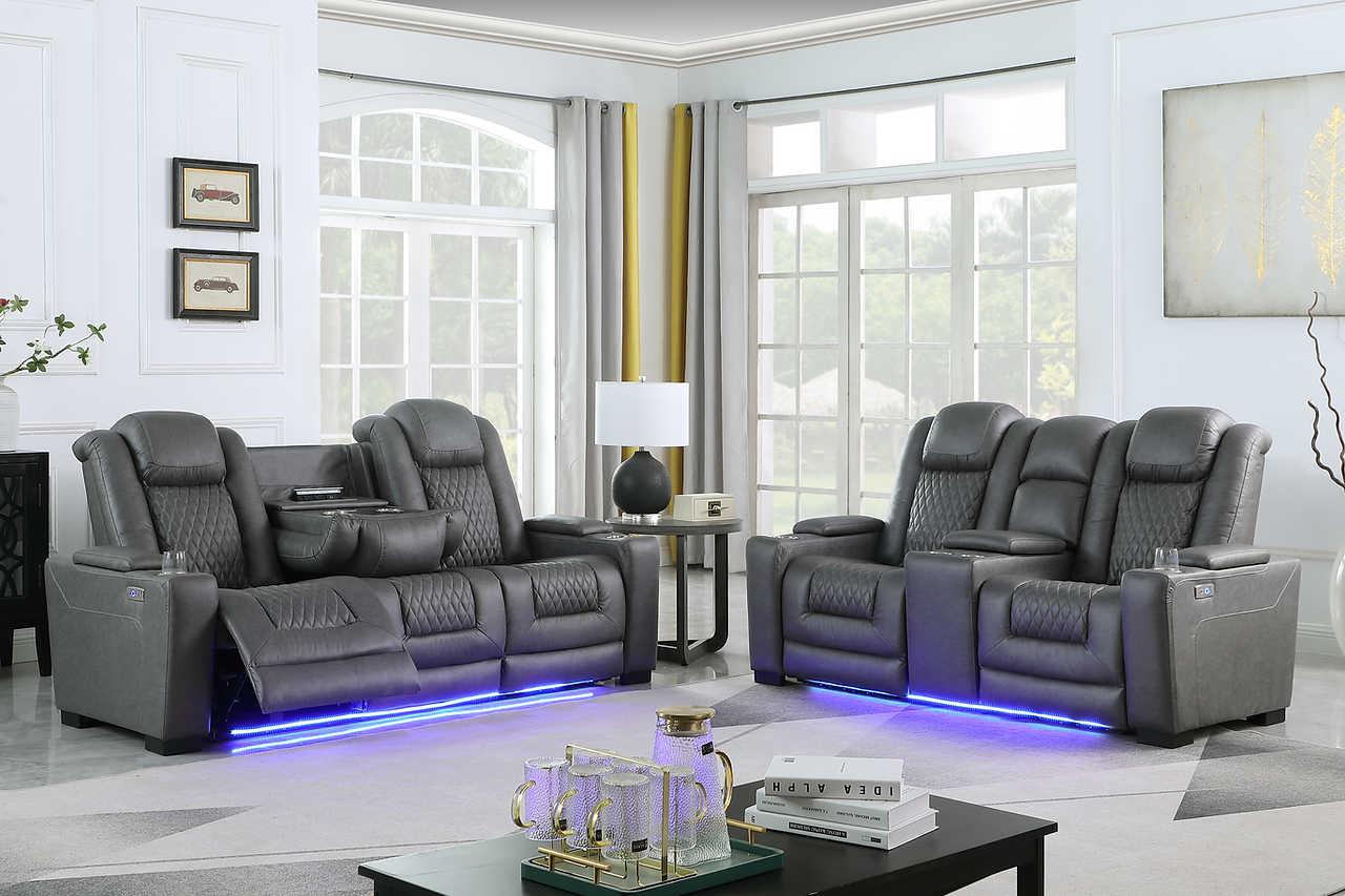 Ash Grey Microfiber 2-Piece Power Reclining Set - Image 1
