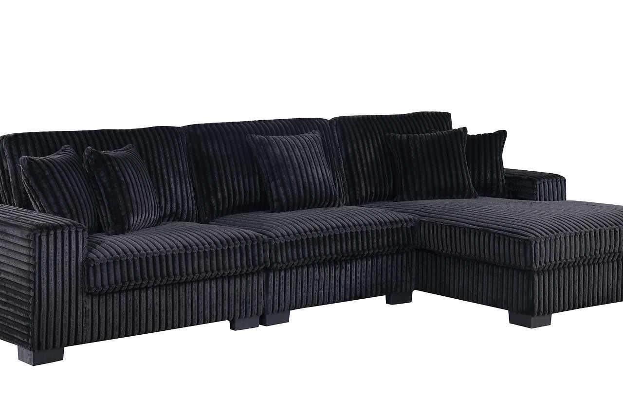 Comfy II Black Velvet 3-Piece Sectional - Image 3