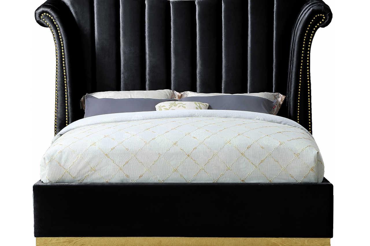 Luna Black Gold 66"H Velvet Upholstered Platform Queen Bed - Image 2
