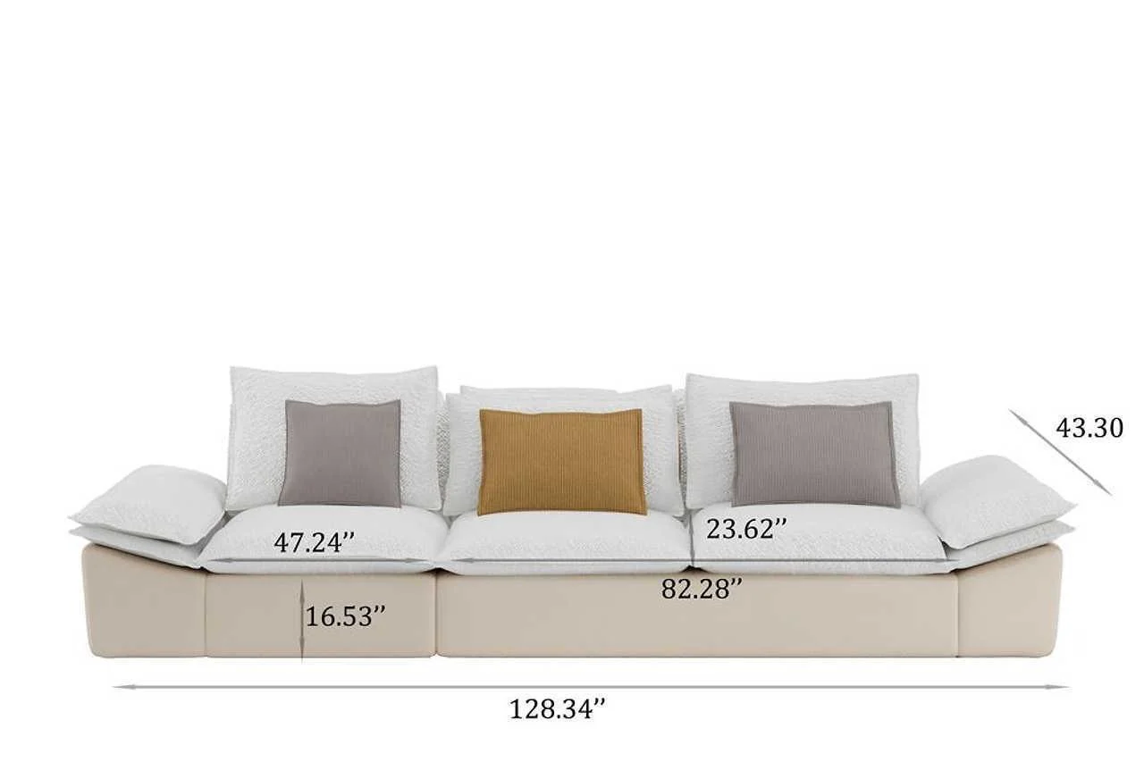 128.34'' Beige Velvet Seater Sofa - Image 2
