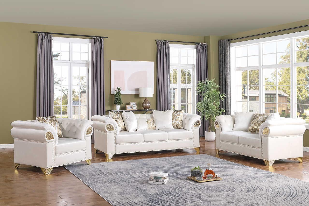 Emma Cream Velvet Living Room Set - Image 1