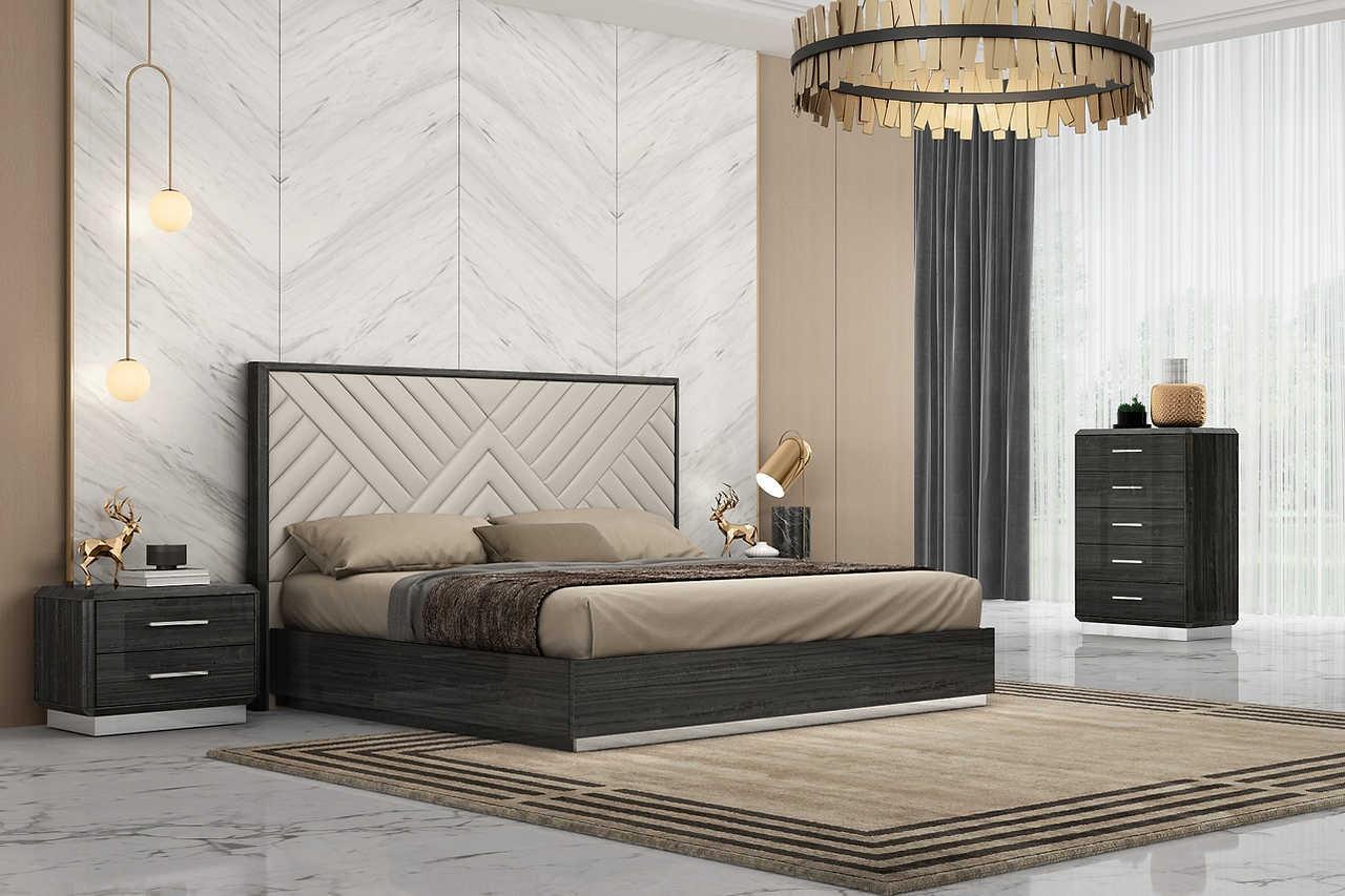 Dion Gray Upholstered Platform Queen Bed - Image 1