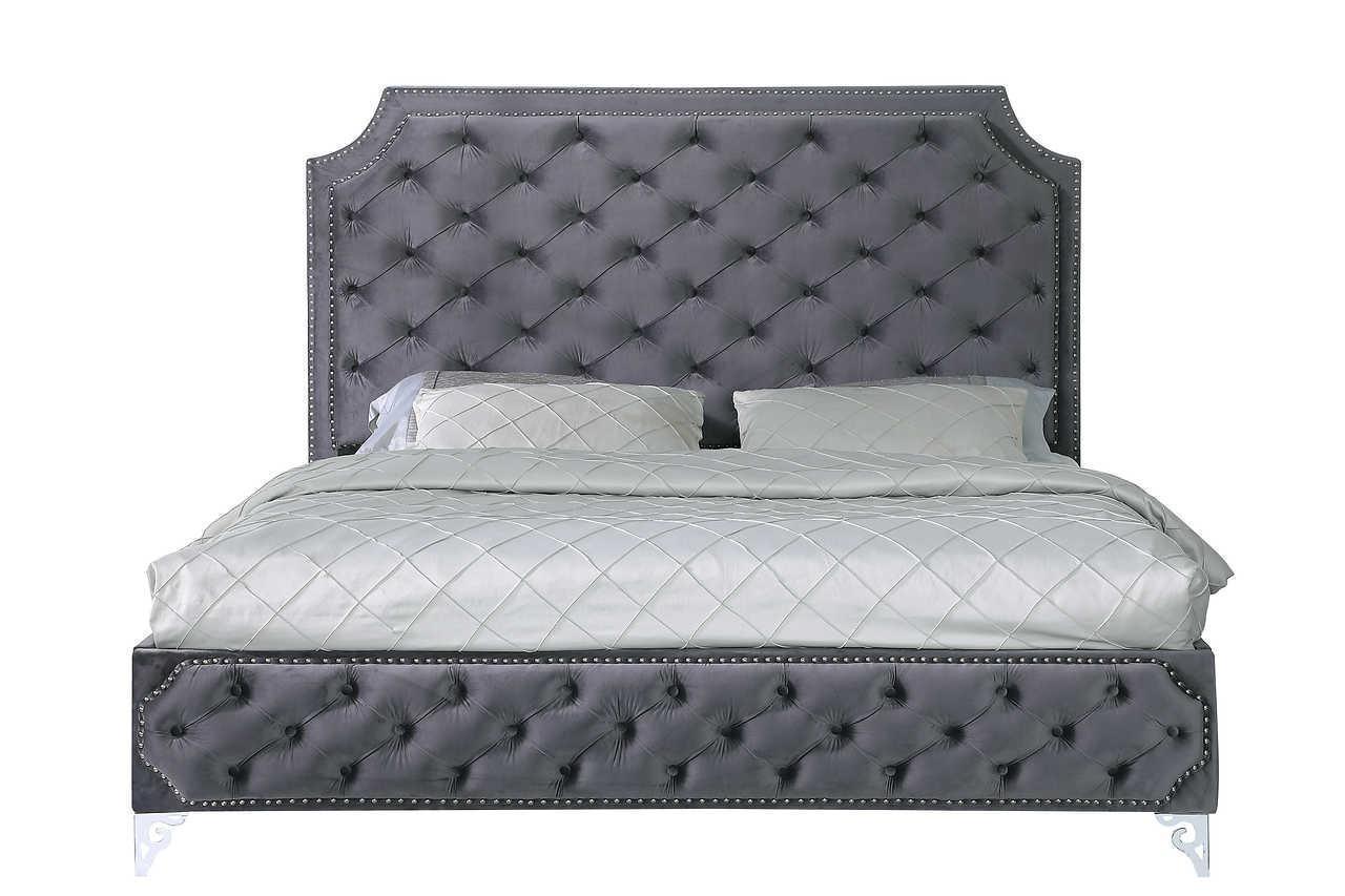 Leilah Gray Upholstered Tufted Platform Queen Bed - Image 3