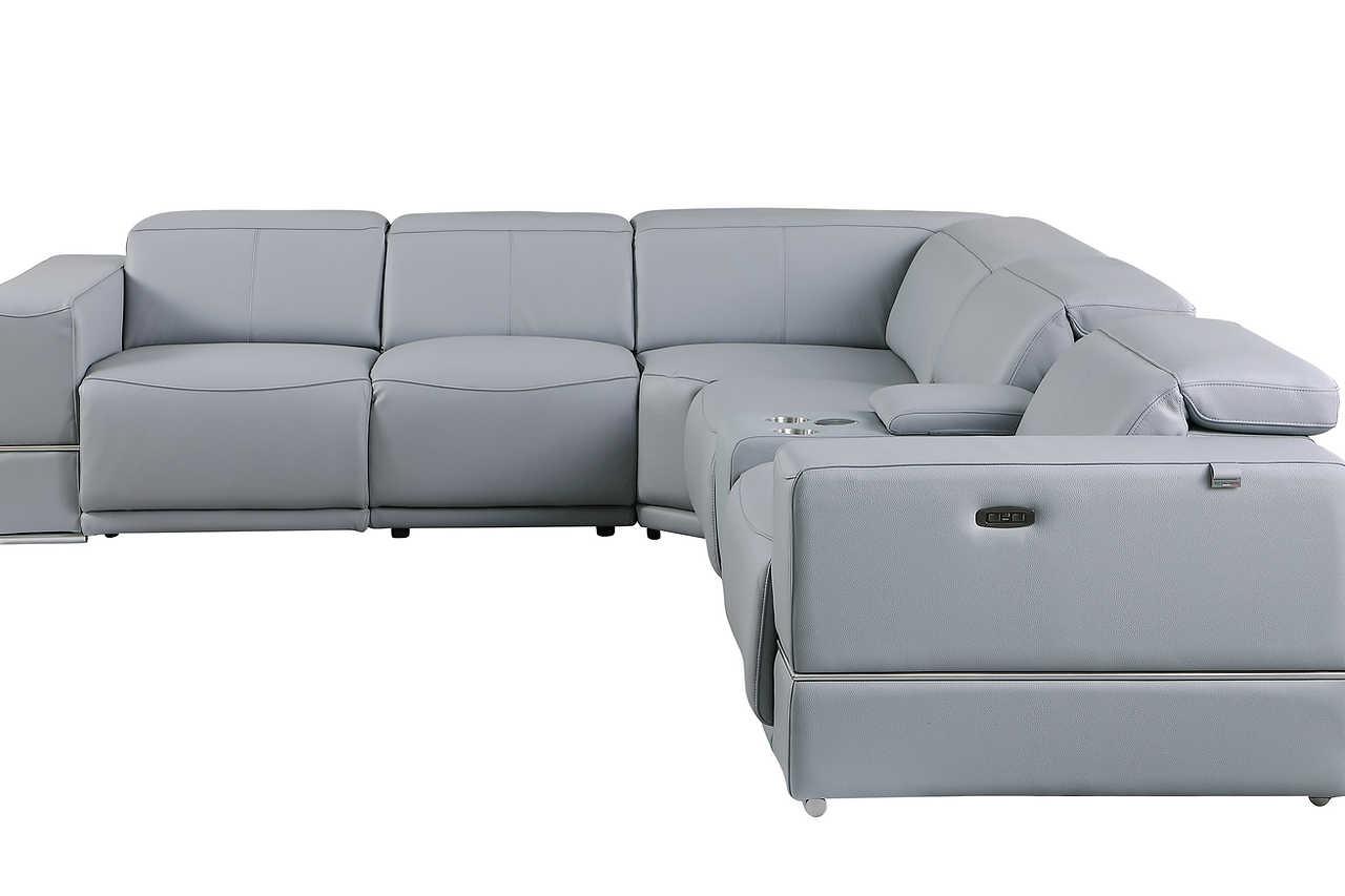 Franco Light Blue 6-Piece 2 Power Reclining Sectional - Image 2