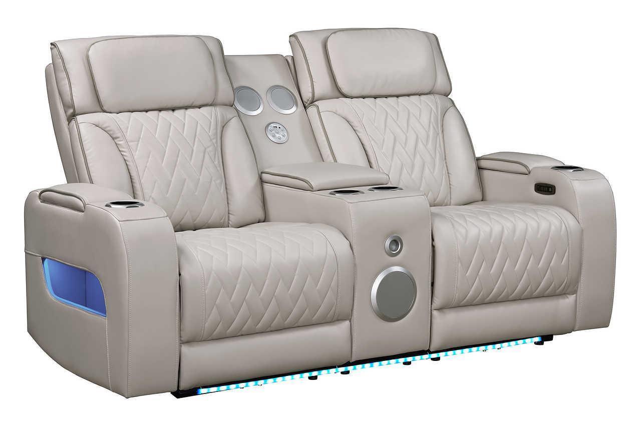 Skyline Beige Leather Power Reclining Loveseat - Image 1