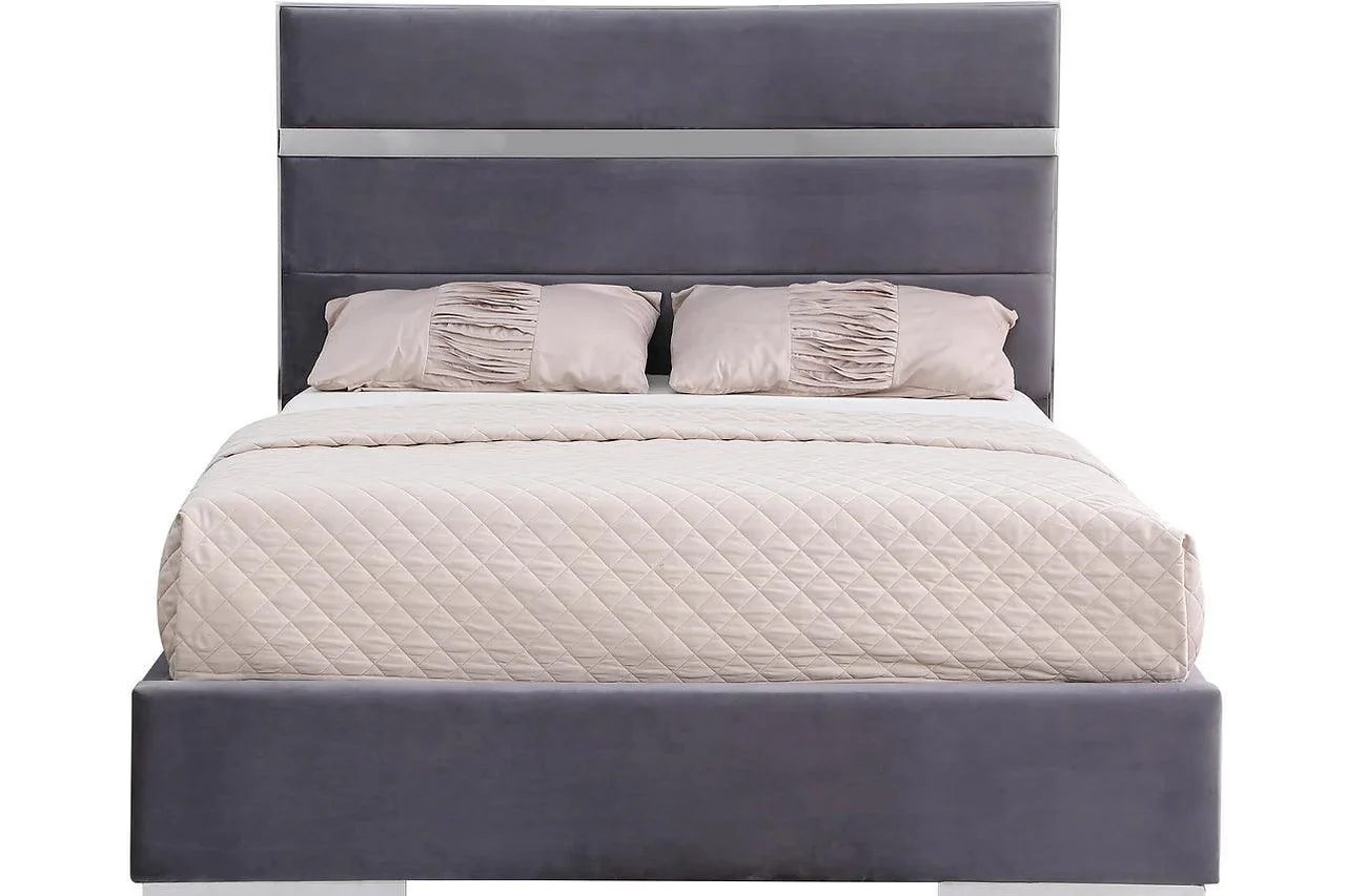 Cartier Gray Gold Velvet Upholstered Platform King Bed - Image 2