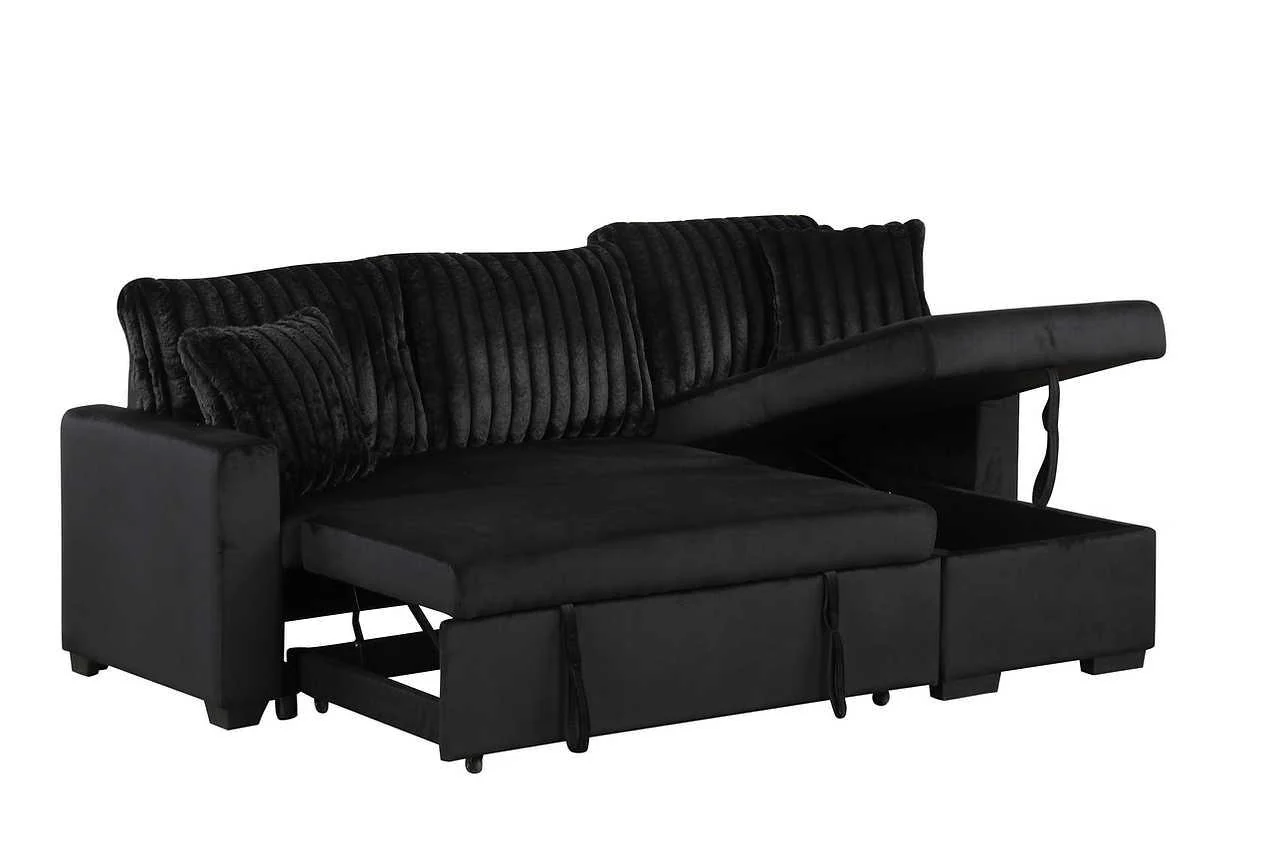 Nori Black Upholstered Sectional w Pull-Out Bed - Image 2