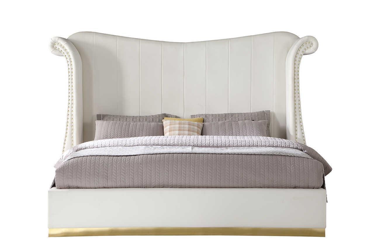 Luna Cream 66"H Velvet Upholstered Wingback Platform King Bed - Image 2