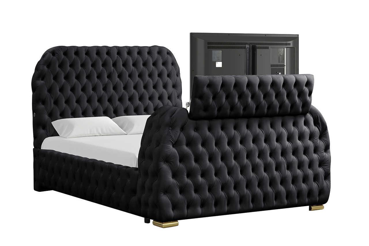 Royal Black Upholstered Tufted Platform King Bed - Image 3