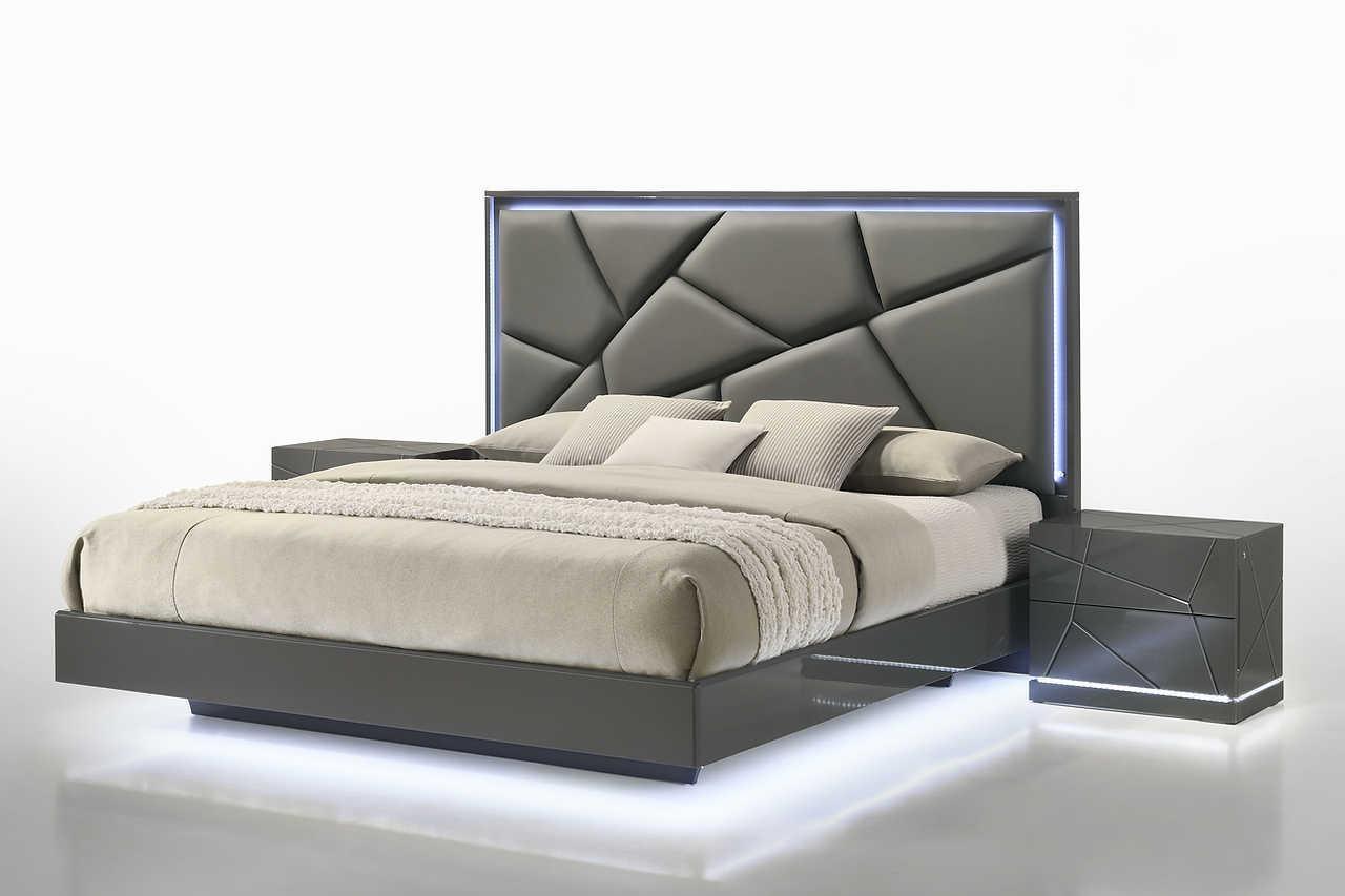 Lily Gray LED Upholstered Platform King Bed - Image 3
