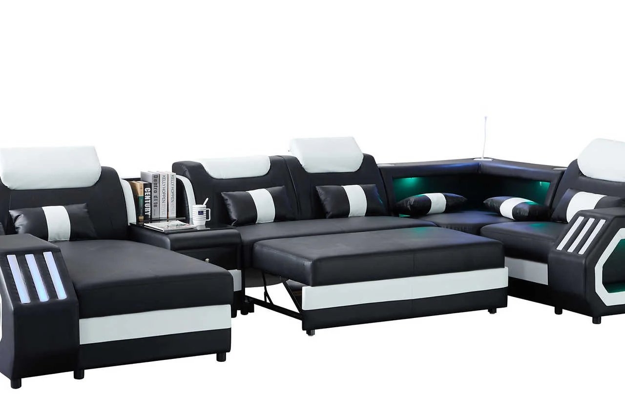 Matrix Black White Faux Leather Sectional - Image 2