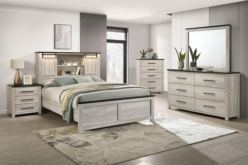 Loza White Bookcase LED Storage Bedroom Set - Image 1