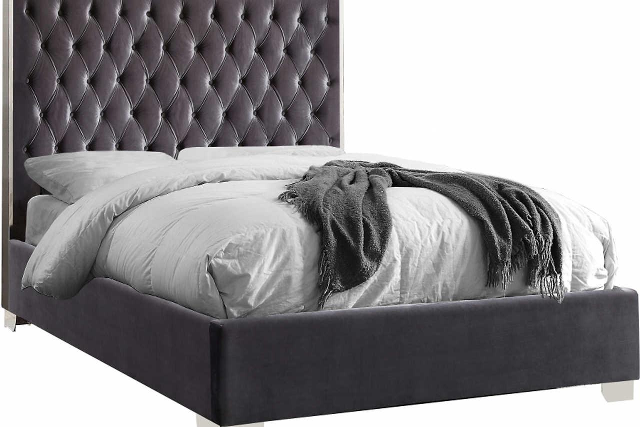 Rose Gray Chrome 55"H Velvet Upholstered Tufted Platform King Bed - Image 2