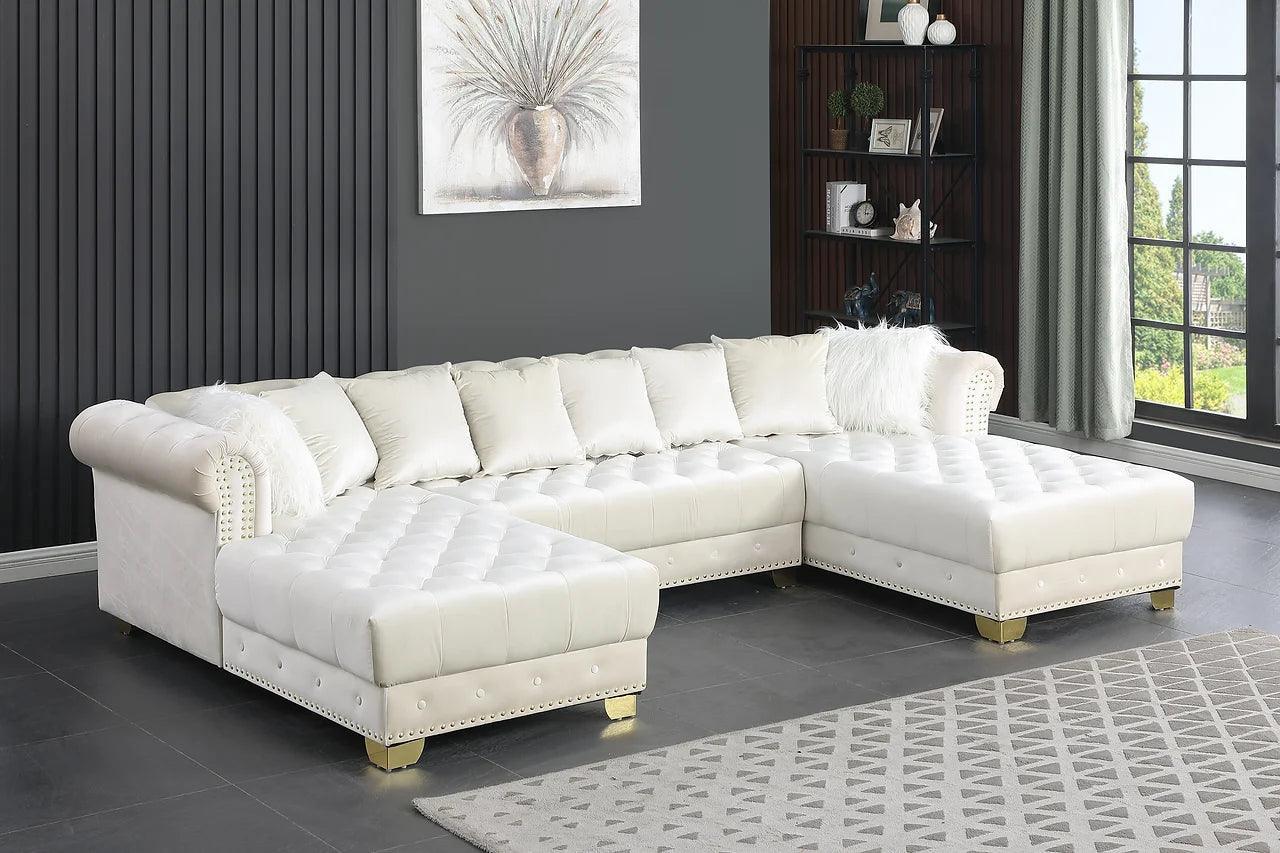 Jordan II Cream Velvet Tufted Sectional - Image 1