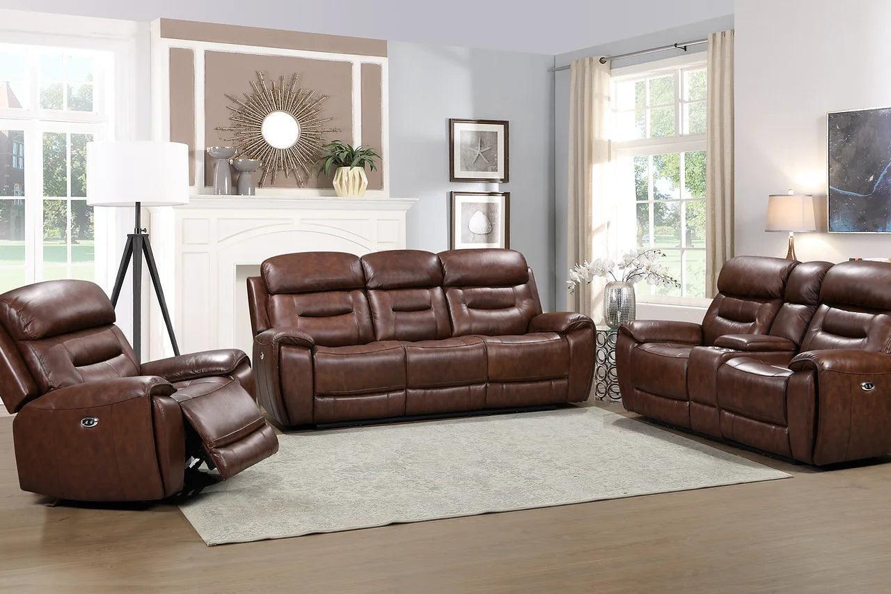 Rosewood Brown Faux Leather 3-Piece Power Reclining Set - Image 1