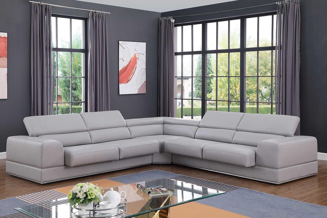 Pella Light Grey Leather Sectional - Image 2