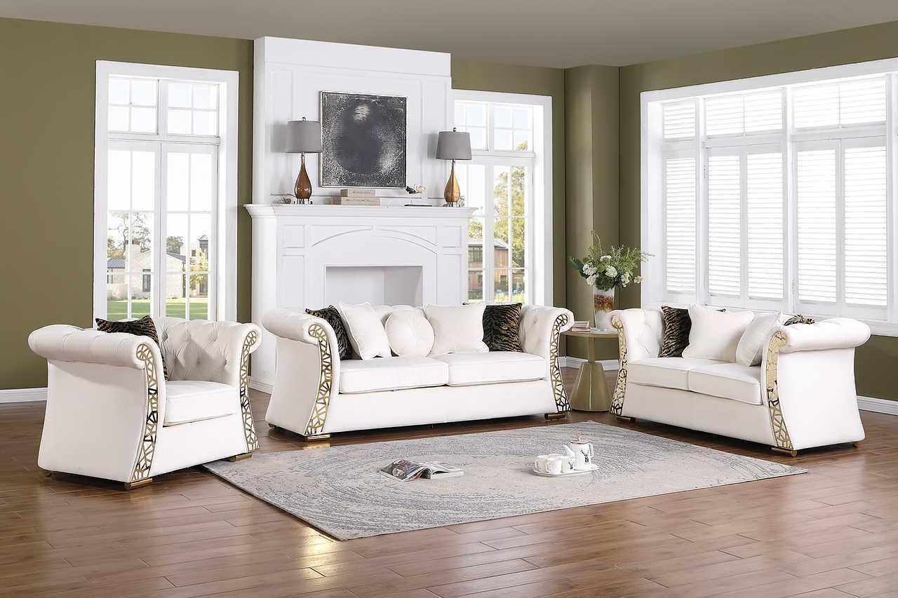 Curamo Cream Velvet Living Room Set - Image 1