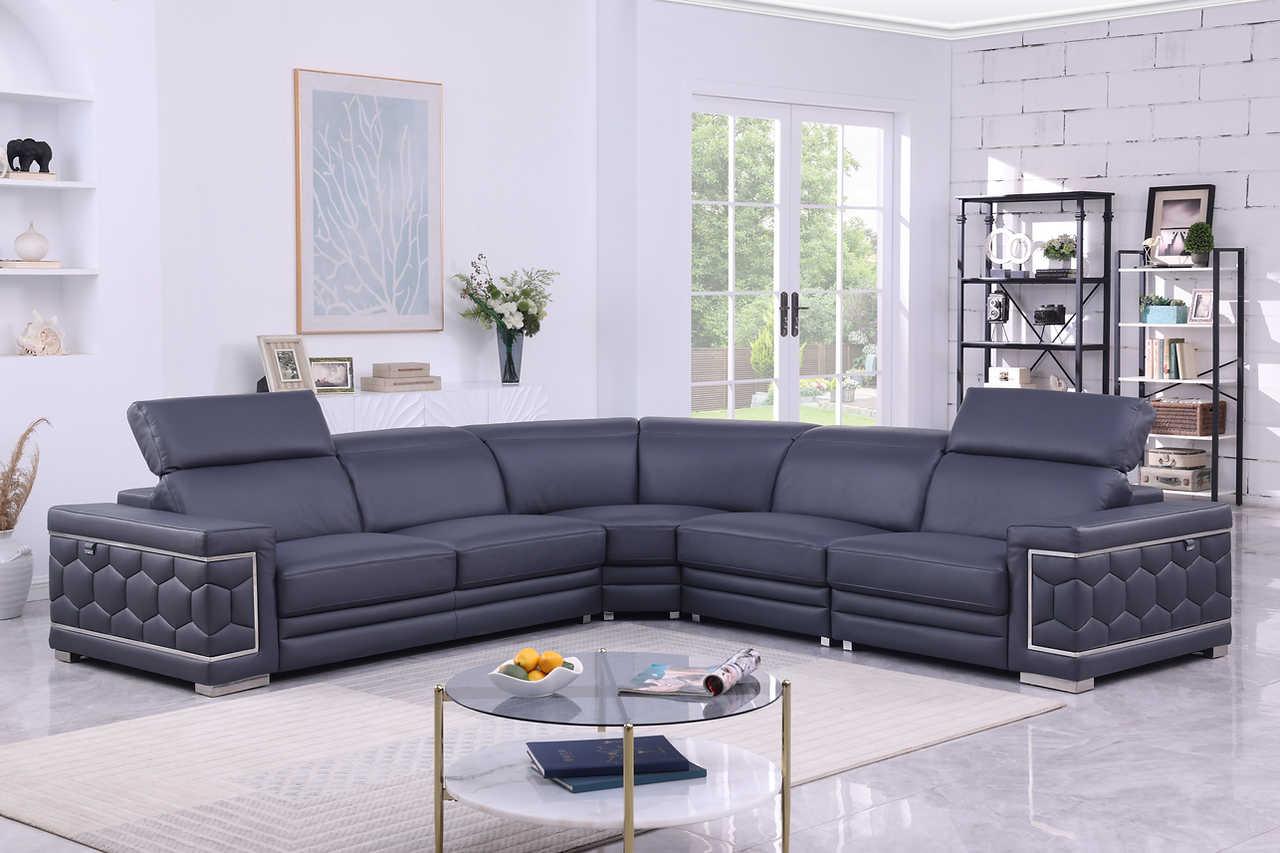 Favo Dark Navy Leather Sectional - Image 1