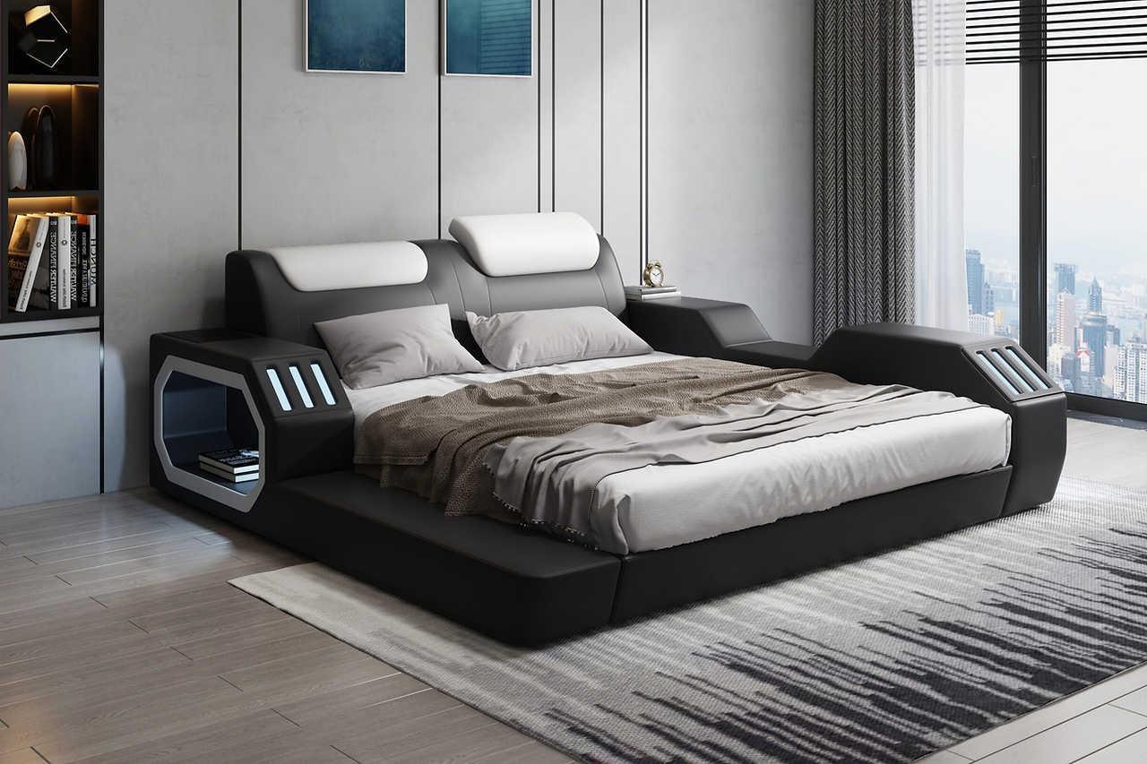 Matrix Black Leather Queen Bed - Image 1