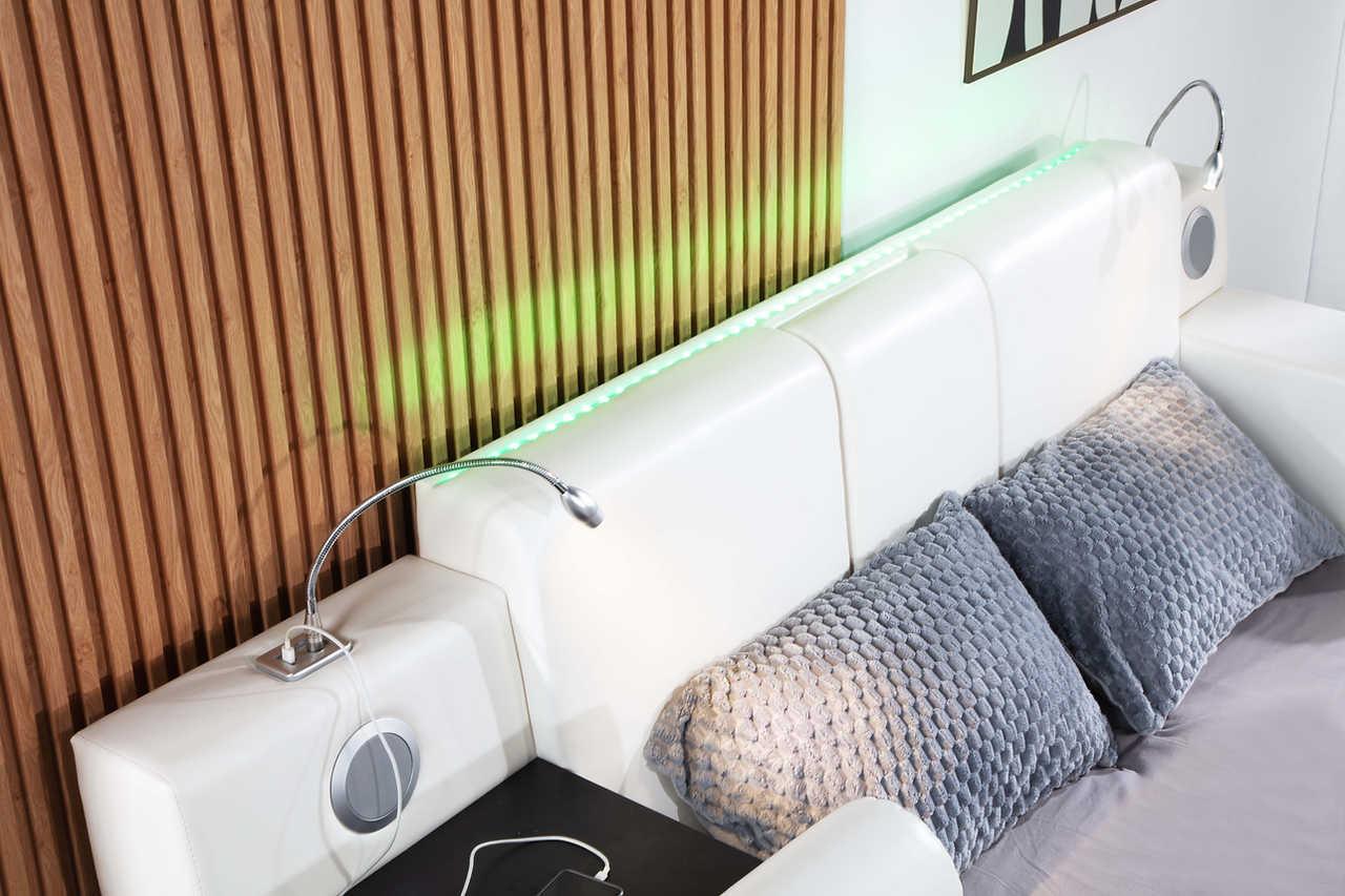 Apollo White Upholstered Storage LED Platform Queen Bed - Image 3