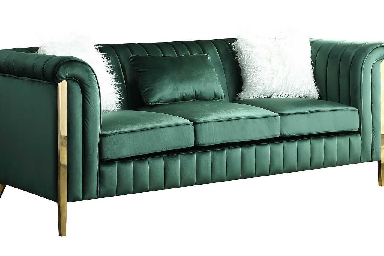 Fara Green Gold Velvet 2-Piece Living Room Set - Image 2