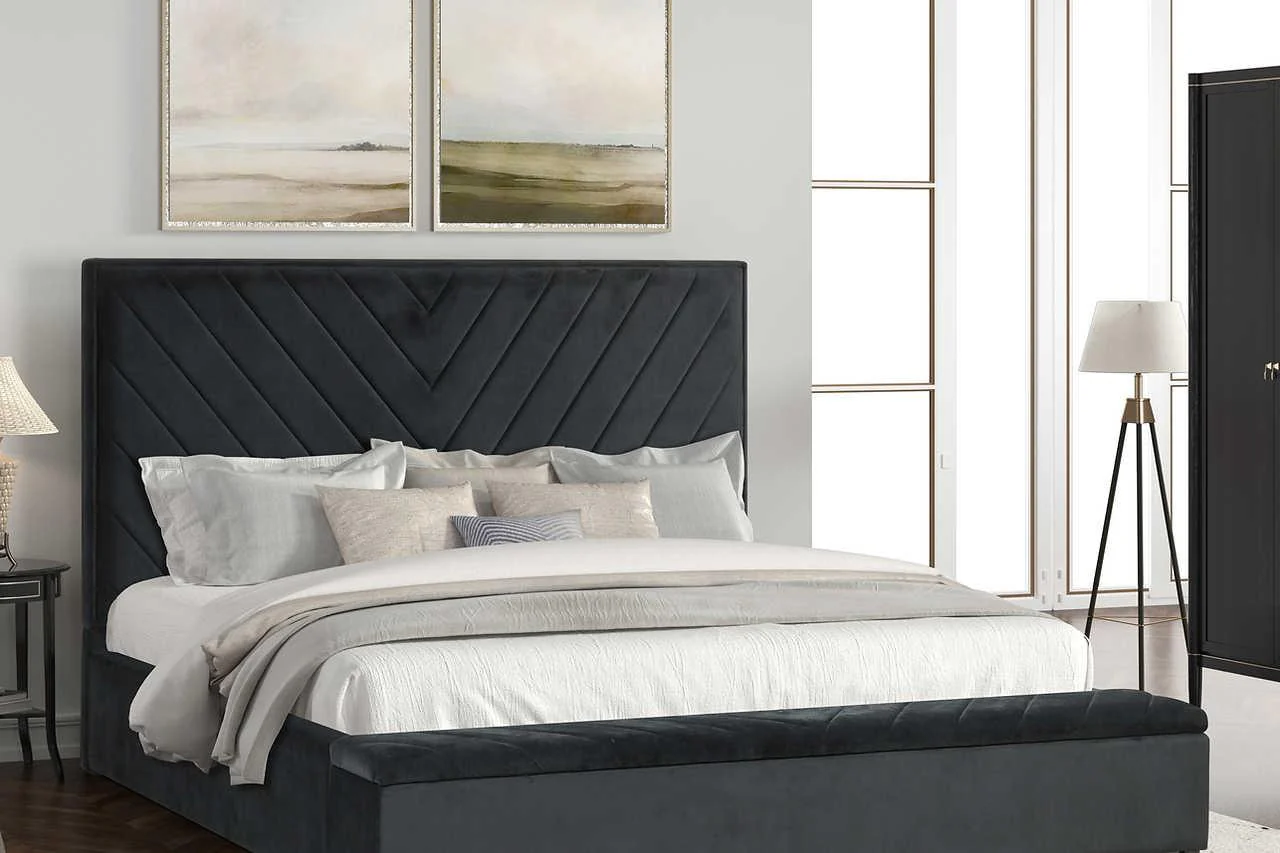 Mio Black Velvet Panel King Bed - Image 1
