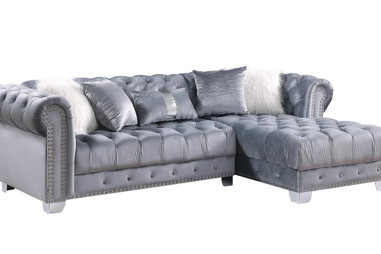 Yaz Gray Velvet Tufted Sectional - Image 2