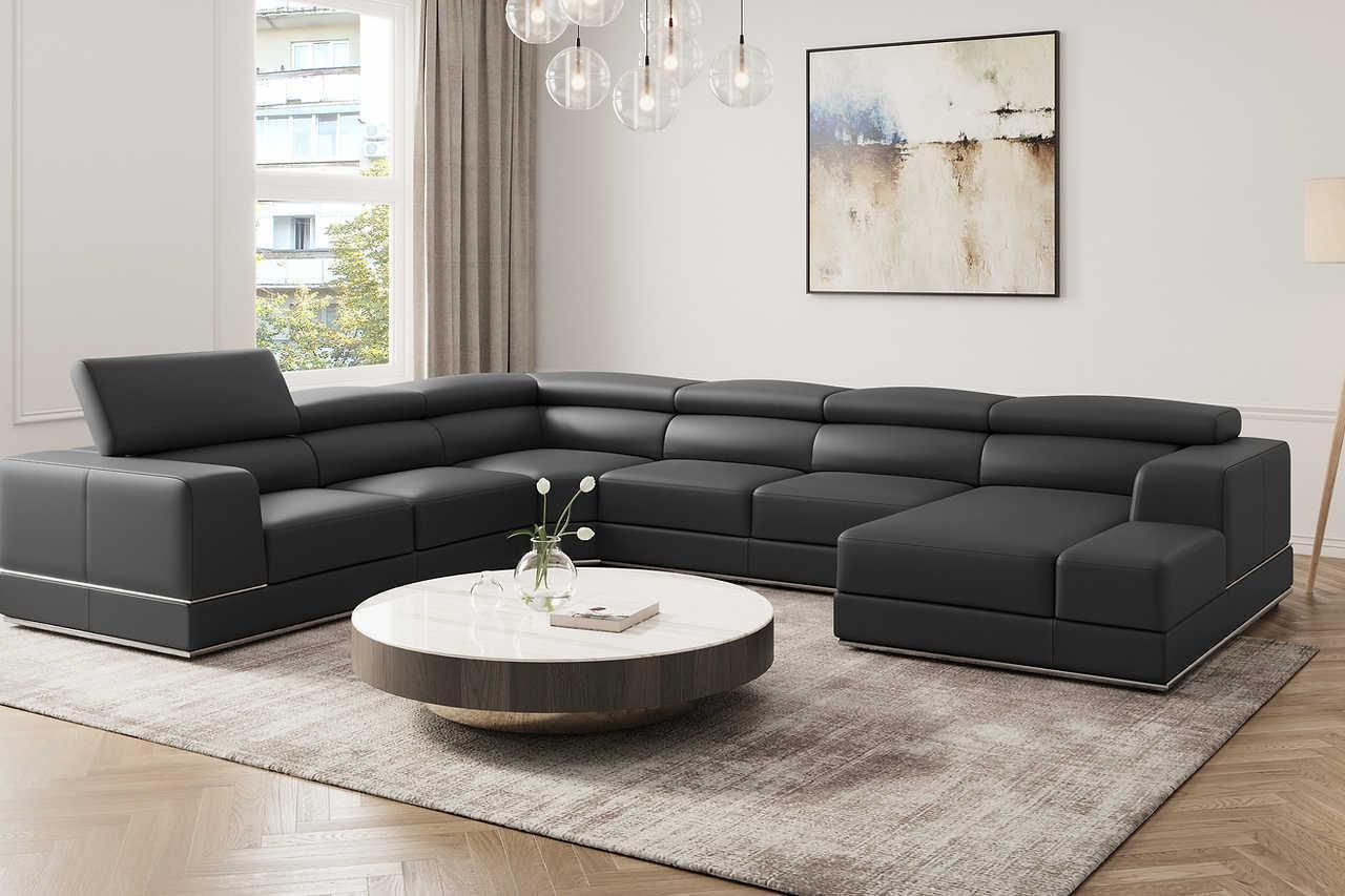 Pella Dark Gray Leather RAF Sectional - Image 1