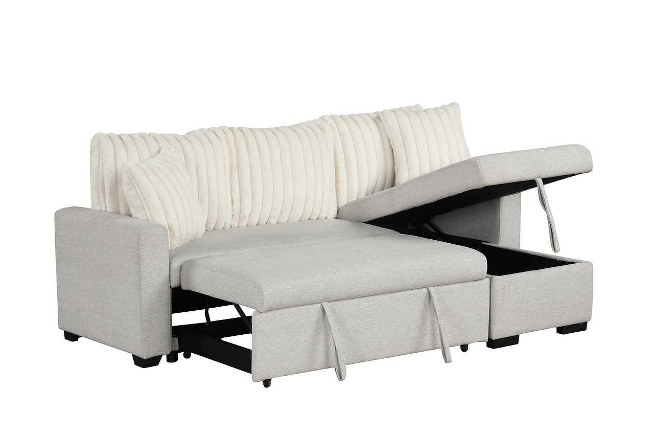 Nori Beige Upholstered Sectional w Pull-Out Bed - Image 2
