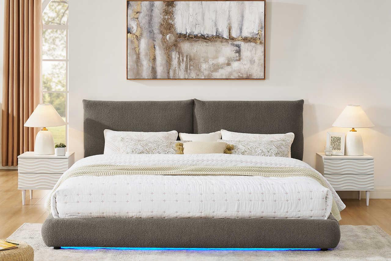 Zima Brown LED Upholstered Platform King Bed - Image 1