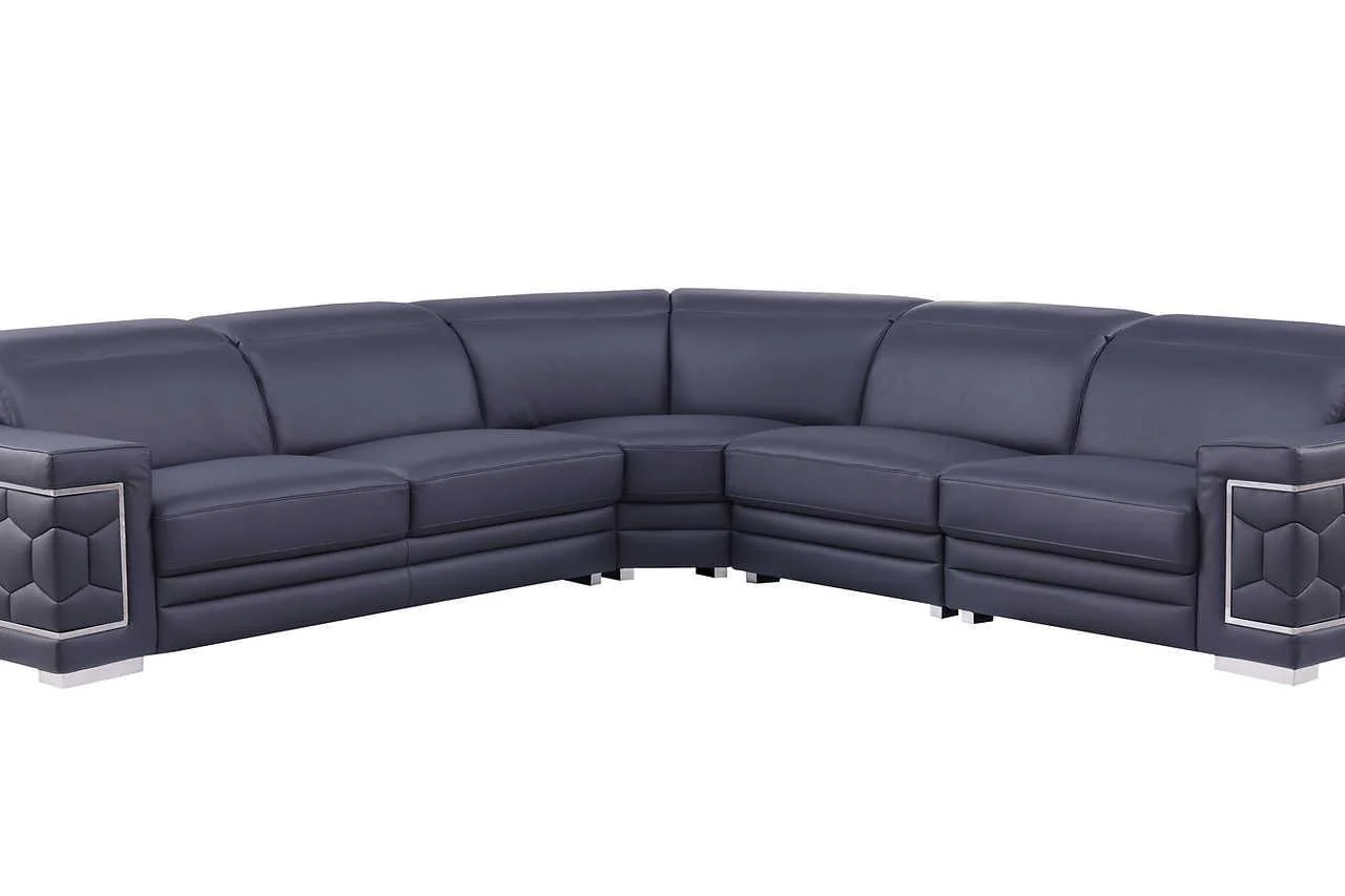 Favo Dark Navy Leather Sectional - Image 2