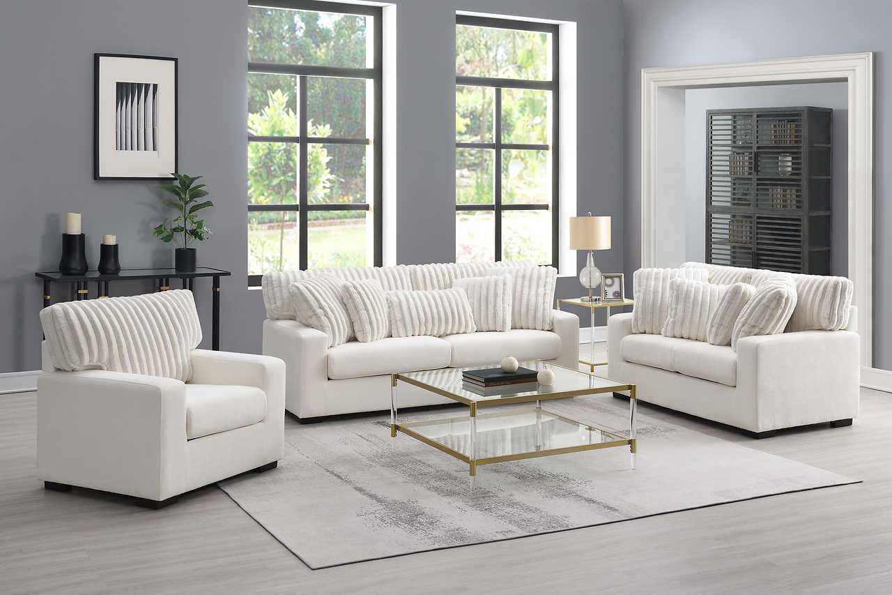 Tarra Ivory Fabric Living Room Set - Image 3