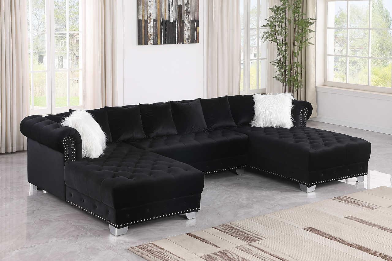 Jordan II Black Velvet Tufted Sectional - Image 1